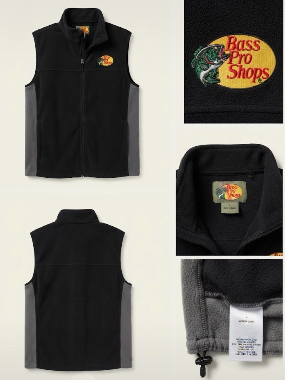 Bass Pro Shops Black & Gray Fleece Vest with Logo